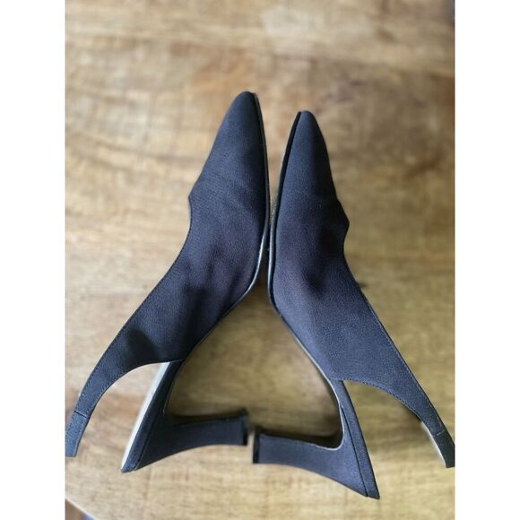 GALO Italy Black Slingback Heels 37.5 | Pointed Toe Leather Sole Dressy - Picture 5 of 8